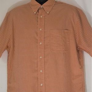 Men's shirt button front short sleeve  Orange and Cream colors Large